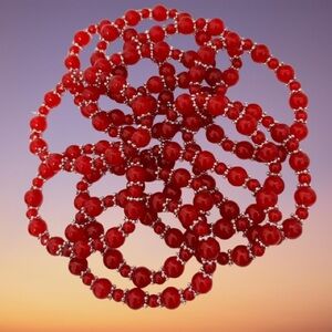 Chic Red Glass Beaded Bracelets Featuring Elastic Stretch and Sparkling Accents
